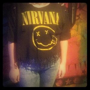 90's vintage rare nirvana crop fringe tee